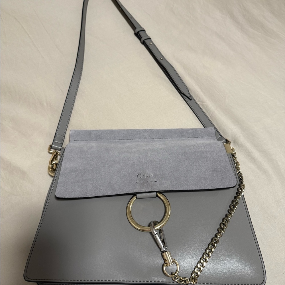 Chloe Gray Crossbody Bag with Gold Chain